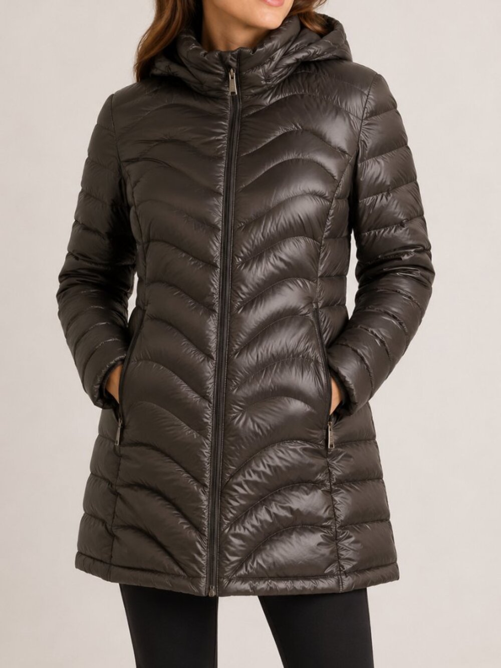 Andrew Marc Women's Premium Down Hooded Puffer Jacket - Dark Green